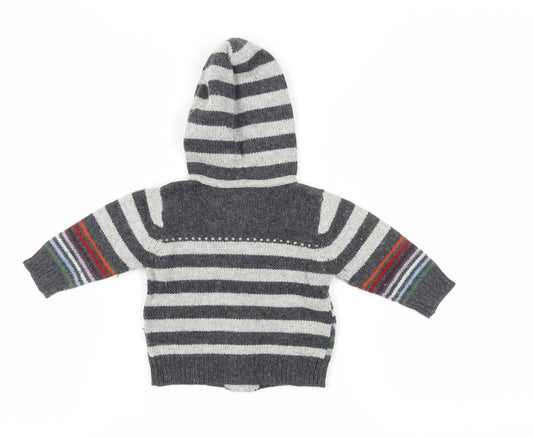 Monsoon Unisex Baby Hooded Cardigan, 9-12 Months, Grey Stripe