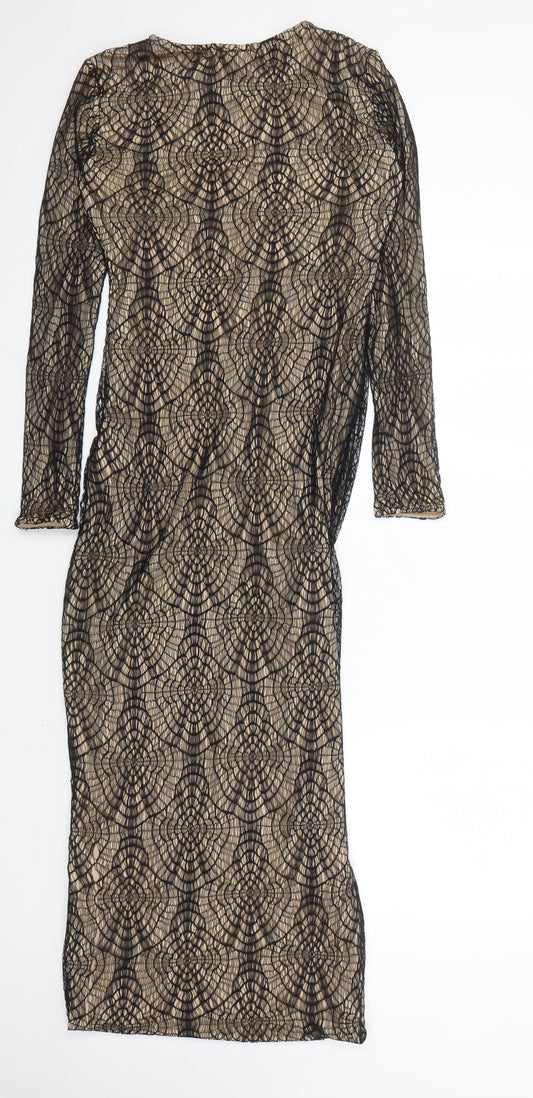 Aqua Women's Black Beige Floral Bodycon Dress 12