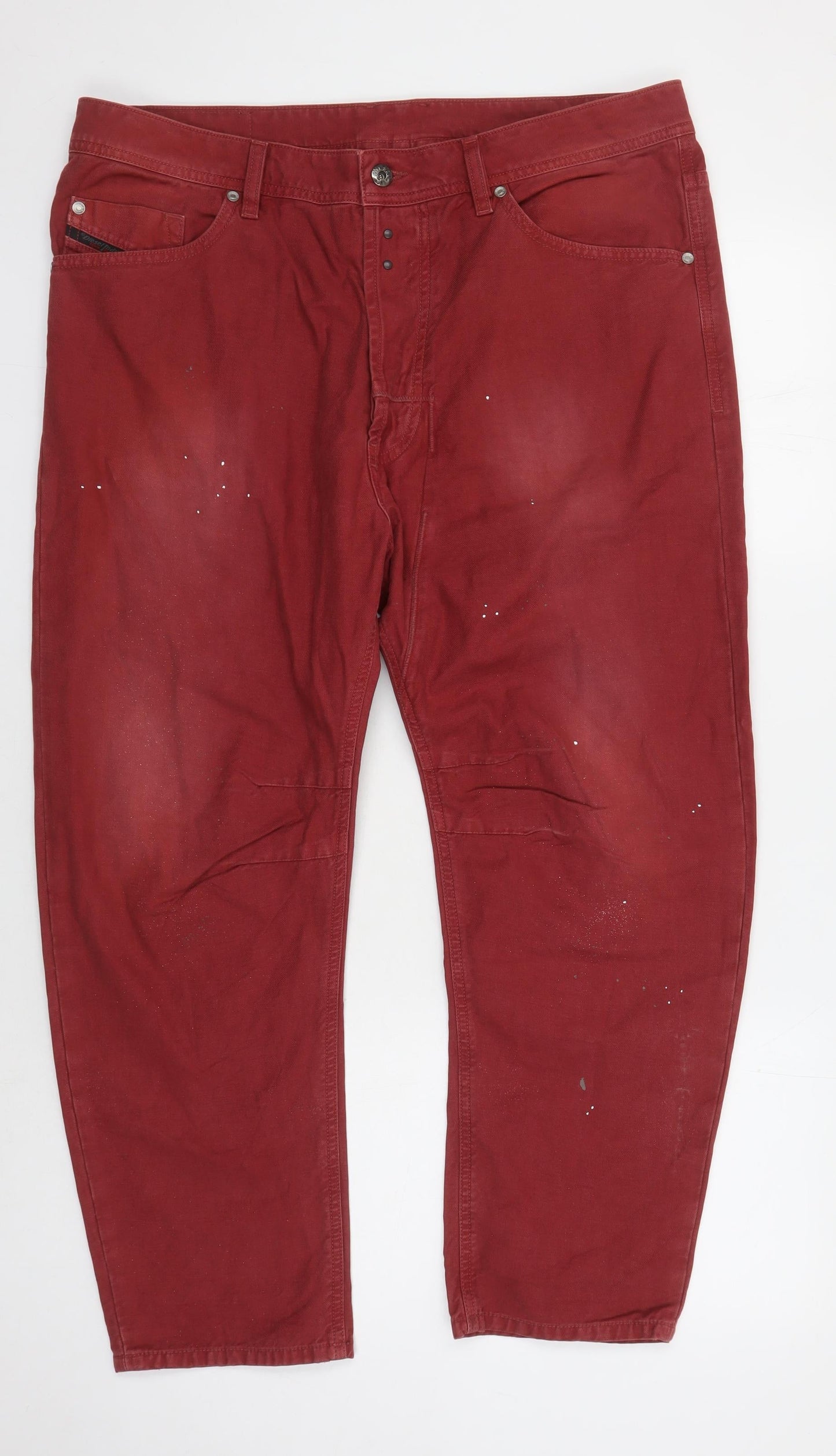 Diesel Men's Red Straight Jeans Size 34 Distressed