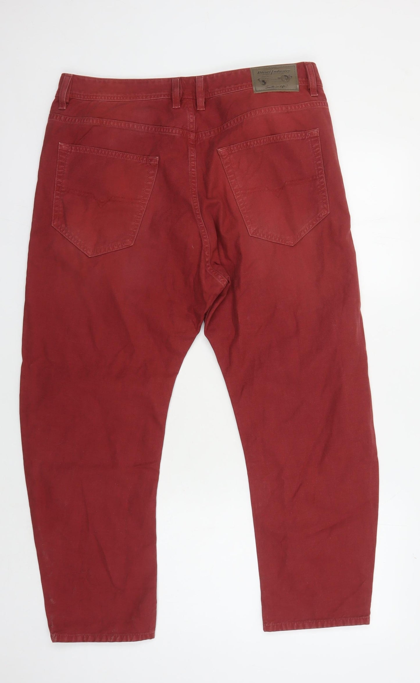 Diesel Men's Red Straight Jeans Size 34 Distressed