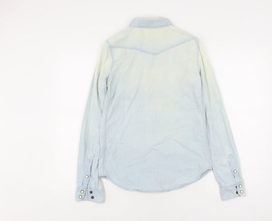 Topshop Women's Blue Denim Button-Up Shirt Size 8