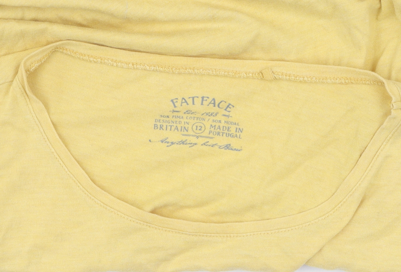 FatFace Women's Yellow Long Sleeve Basic T-Shirt Size 12