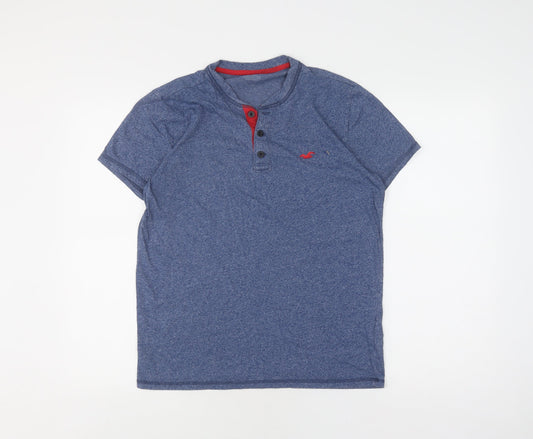 Hollister Men's Blue Henley T-Shirt - Regular Fit M