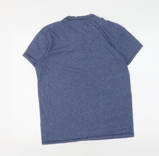 Hollister Men's Blue Henley T-Shirt - Regular Fit M