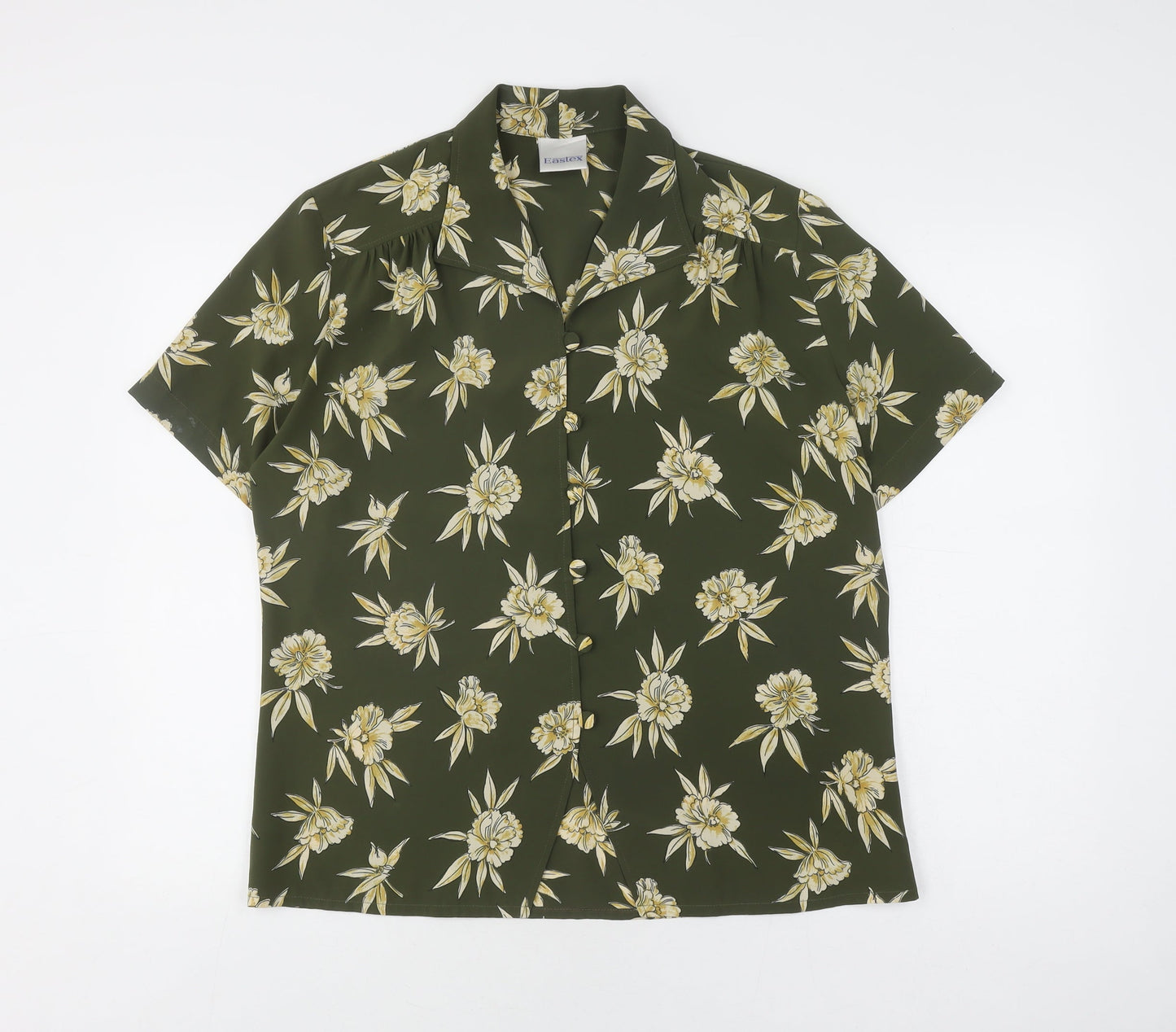 Eastex Women's Green Floral Blouse, Size 14, Short Sleeve