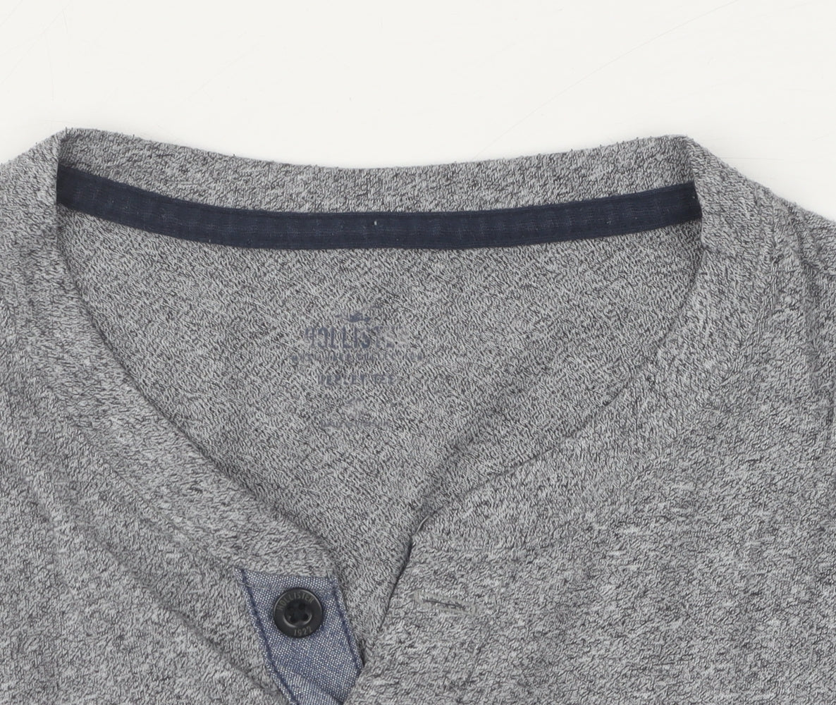 Hollister Men's Grey Henley T-Shirt, M, Classic Style