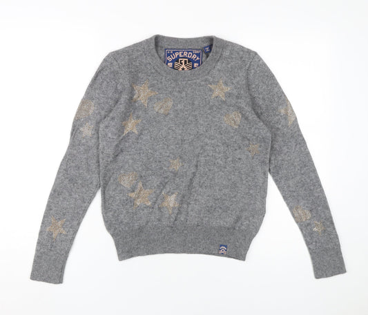 Womens UK 12 Regular Superdry Grey Pullover Cable-Knit