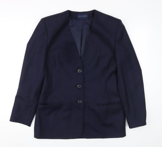 Womens UK Size 10 Regular Alexon Blue Wool Blazer
