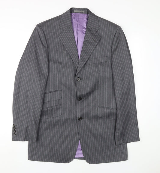 Aquascutum Men's Grey Striped Wool Blazer 38R