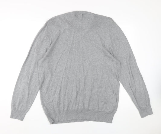 Jeff Banks Men's Grey V-Neck Pullover, Size L, Cotton