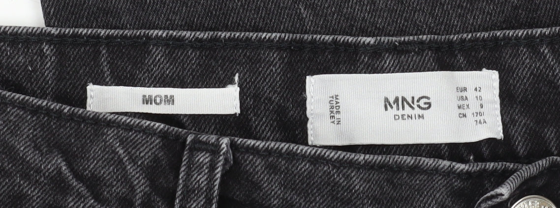 MNG Women's Black Mom Jeans Size 14, High-Rise Denim