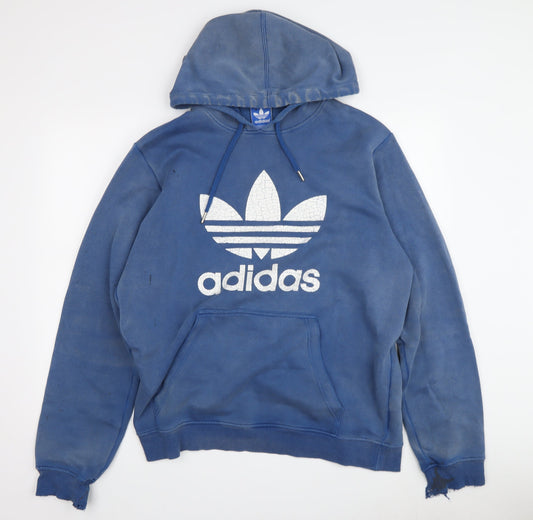 Adidas Men's Blue Hoodie L Pullover Logo Sports Casual