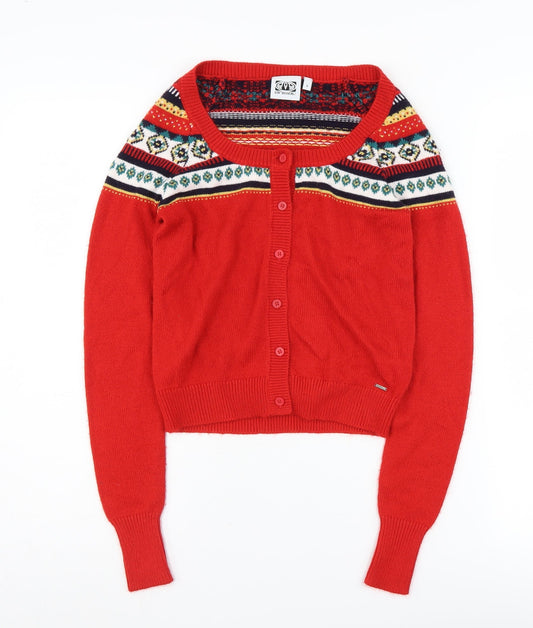 Animal Women's Red Cardigan Size 8 Fair Isle Winter