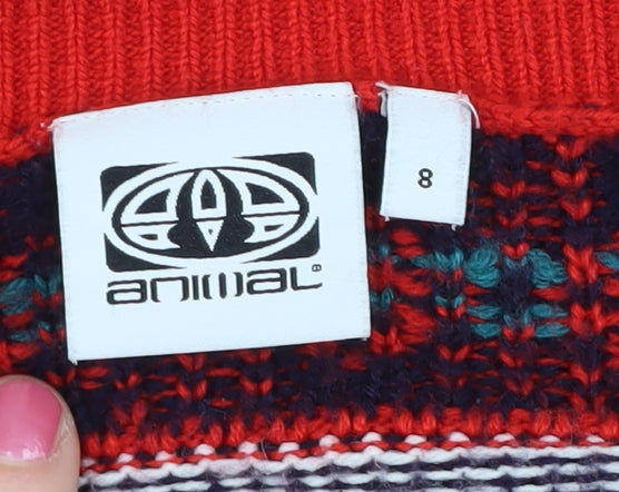 Animal Women's Red Cardigan Size 8 Fair Isle Winter