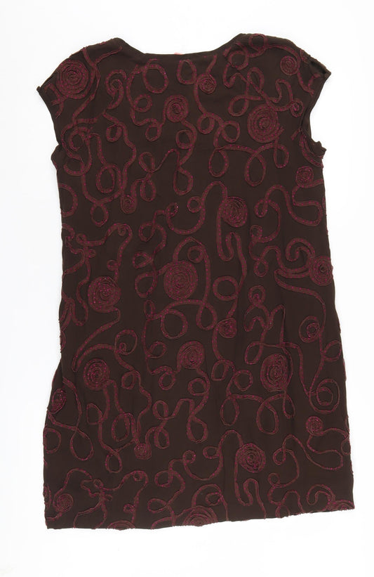 White Stuff Women's Brown Embroidered Shift Dress - Size 12