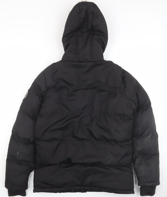 Brave Soul Boys Black Puffer Jacket, Size 13, Hooded, Winter Warm