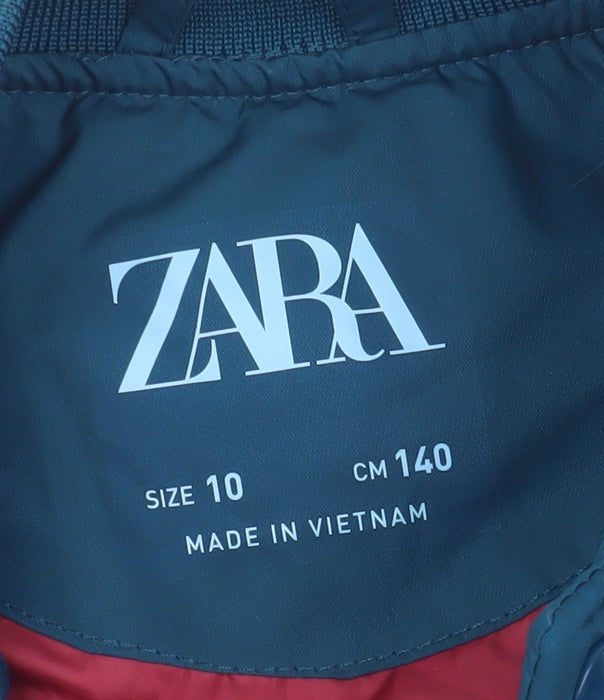Brand and care label for Zara boys’ blue varsity jacket 10 years lined snap button