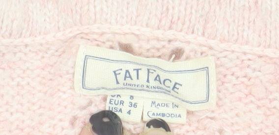Fat Face Women's Pink Cable-Knit Jumper Size 8