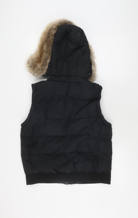 Jack Wills Women's Black Fur Trim Puffer Jacket Size 12