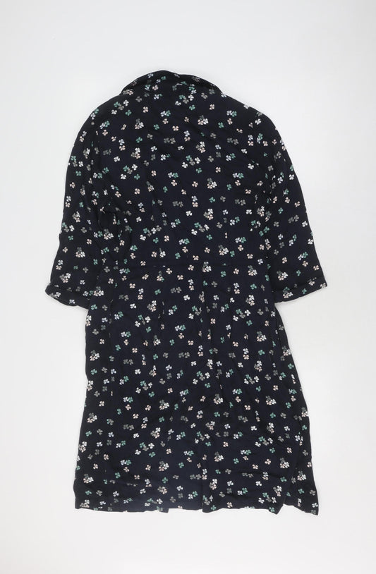 White Stuff Black Floral Shirt Dress Size 10