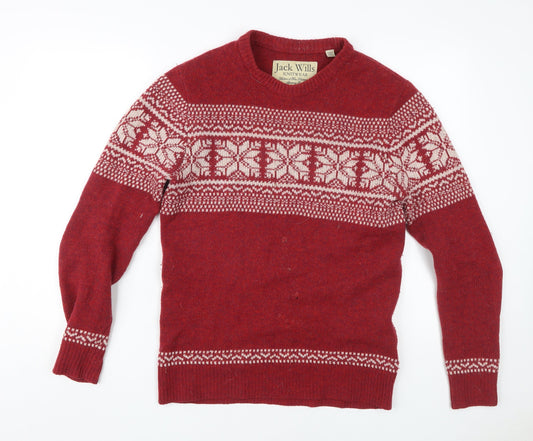 Jack Wills Men's XS Red Fair Isle Wool Pullover Jumper