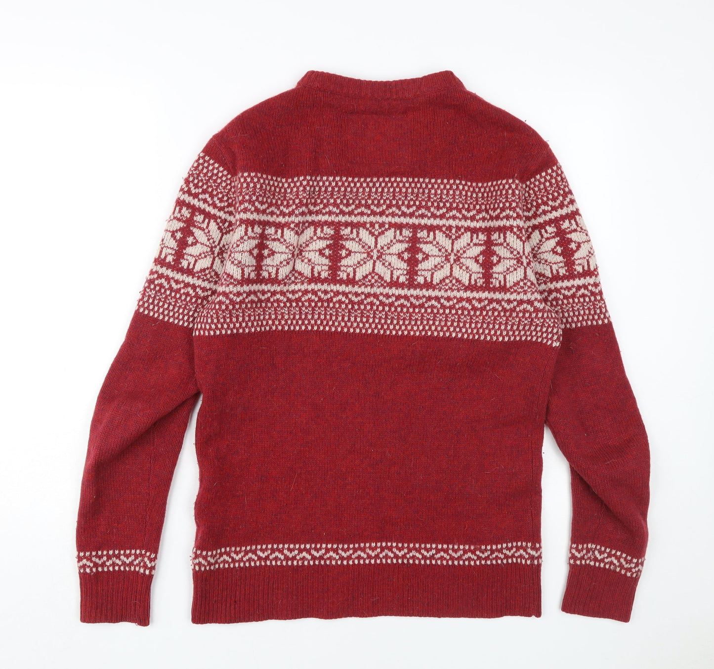 Jack Wills Men's XS Red Fair Isle Wool Pullover Jumper