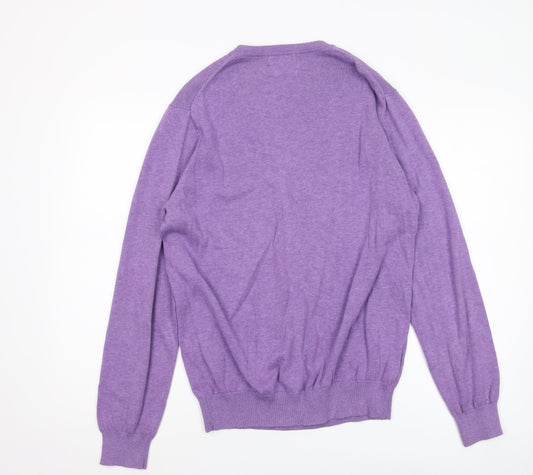 Austin Reed Men's Purple V-Neck Pullover Jumper - S