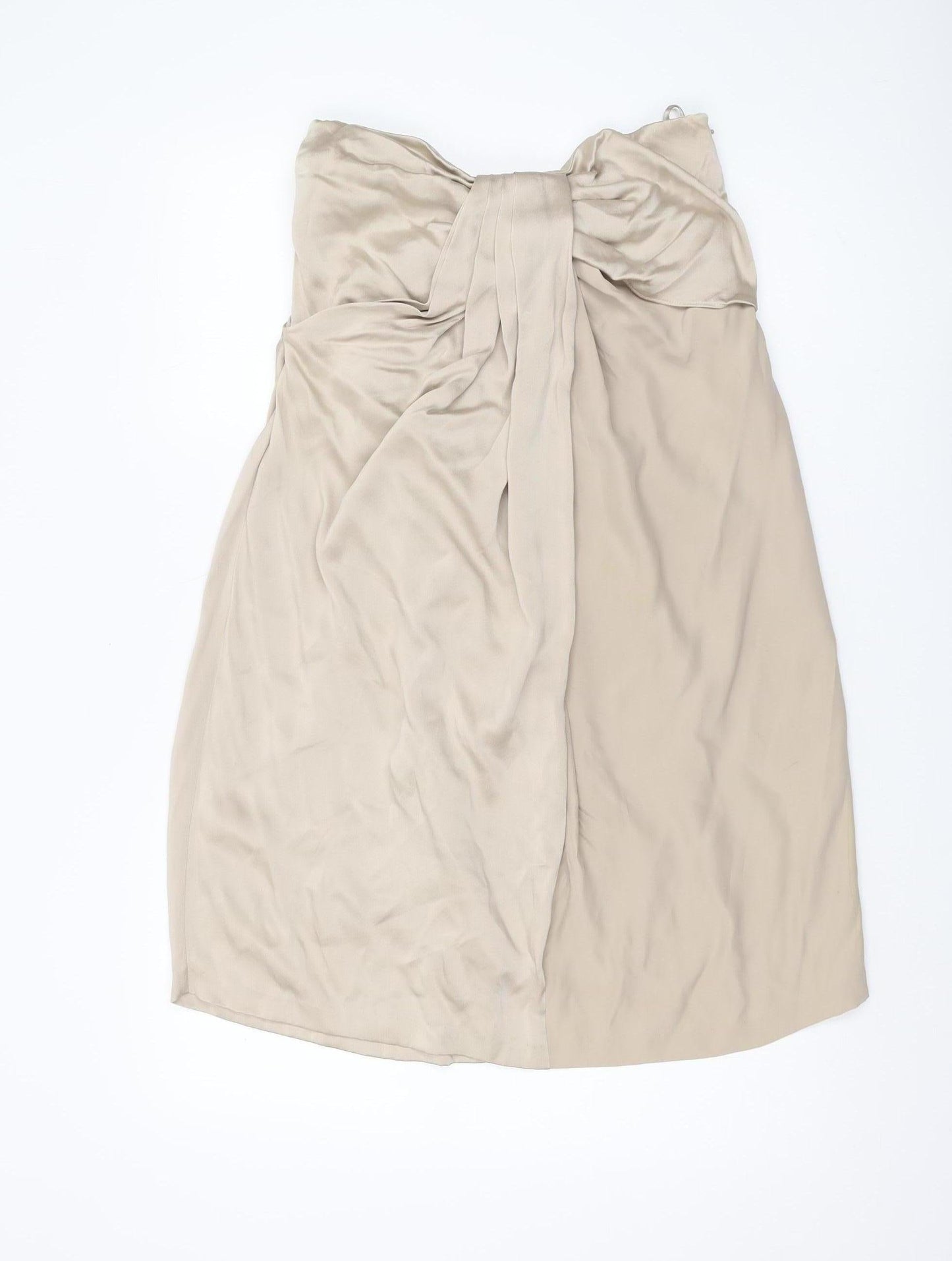 AllSaints Women's Beige Silk Strapless Dress, Bow Accent