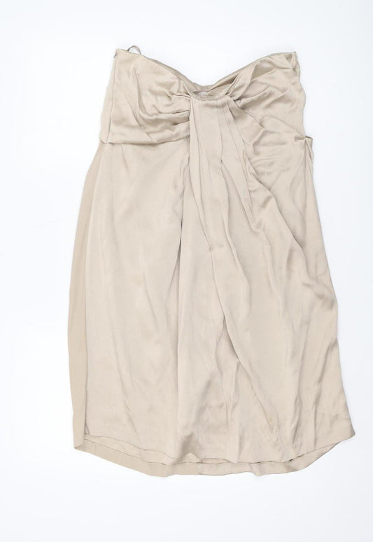 AllSaints Women's Beige Silk Strapless Dress, Bow Accent