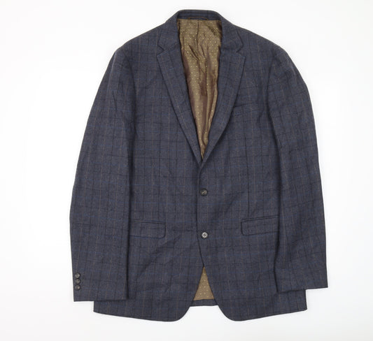 Moss 1851 Men's Blue Check Long Fit Blazer, Size 42L