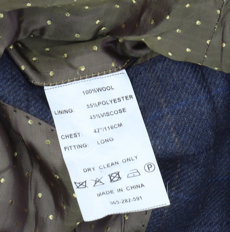 Moss 1851 Men's Blue Check Long Fit Blazer, Size 42L