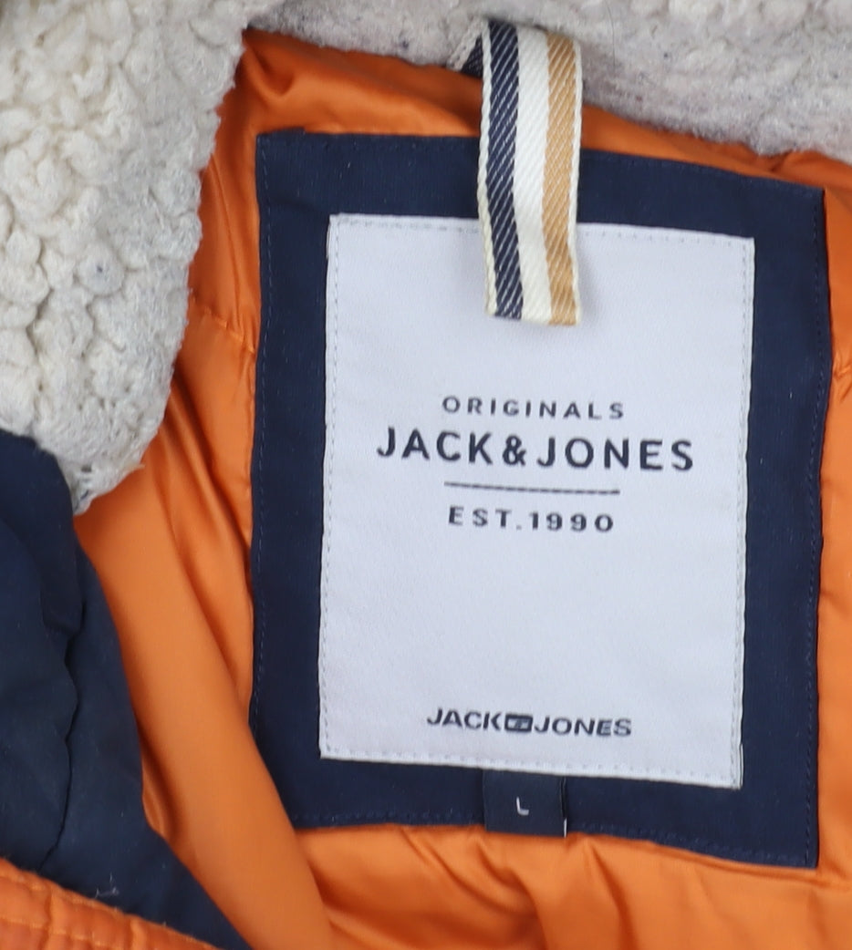 Jack & Jones Men's Large Blue Hooded Parka Jacket