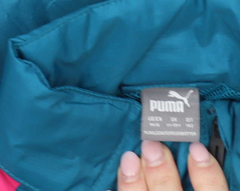 Brand and care label for Puma boys’ blue track jacket m - lightweight full zip