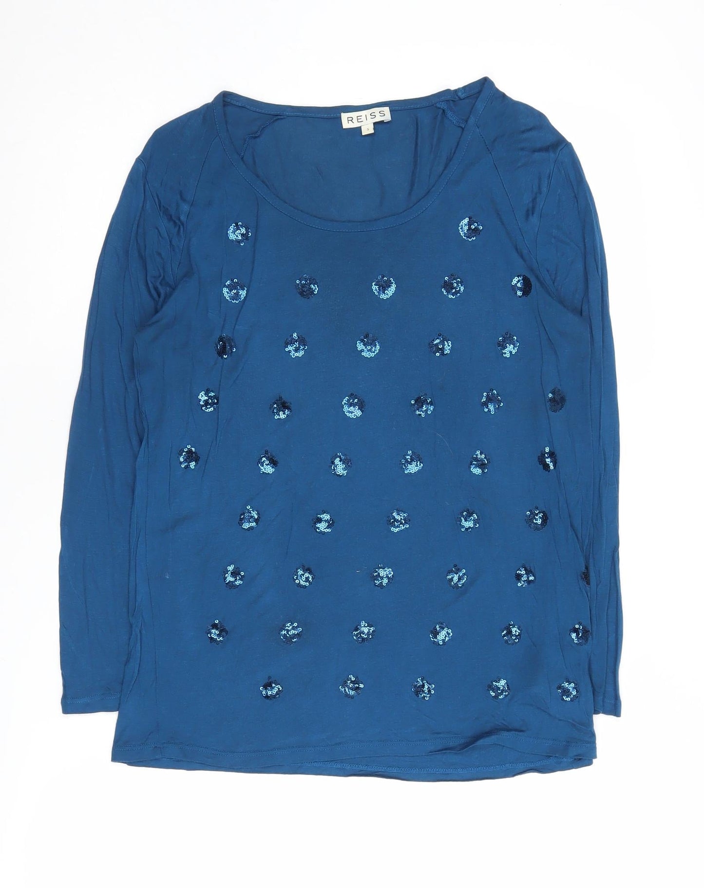 Reiss Women's Blue Sequin Long Sleeve T-Shirt, Size S