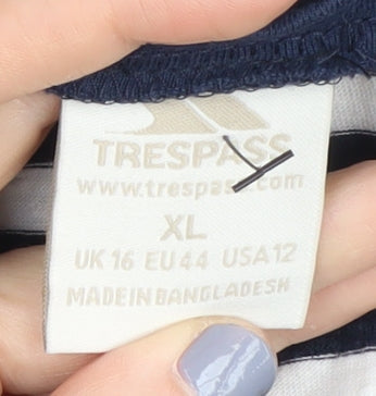 Trespass Women's Blue Striped T-Shirt, Size 16, Lace Accents