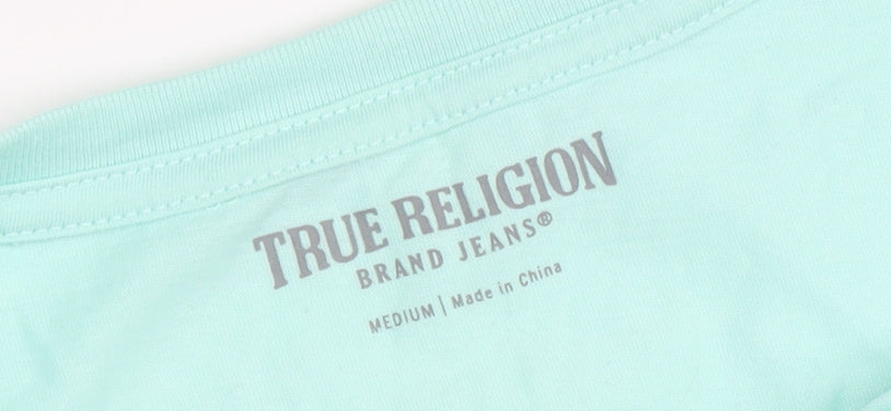True Religion Women's Green V-Neck T-Shirt Medium