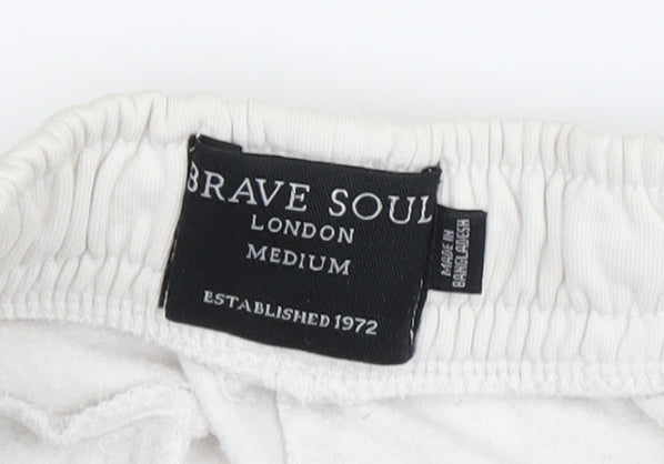 Brave Soul Men's White Sweat Shorts, Medium, Casual Jersey