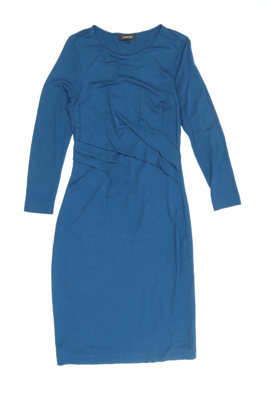 Jaeger Blue Sheath Dress, Women's S, Long Sleeve