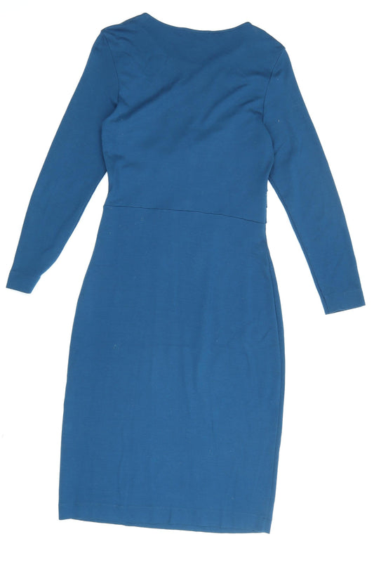 Jaeger Blue Sheath Dress, Women's S, Long Sleeve
