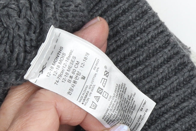 Brand and care label for Gap boys’ grey cable-knit cardigan 12-18 months