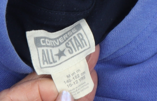 Close-up detail of Converse boys’ blue graphic print hoodie, m, casual, hooded