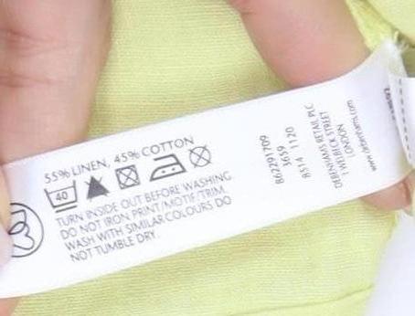 Brand and care label for RJR.John Rocha Yellow Linen Blouse, size 14