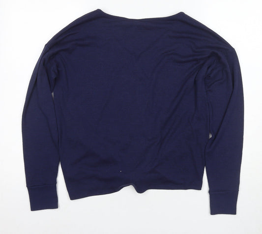 GAP Women's Blue Blouse - Medium, V-Neck, Long Sleeve