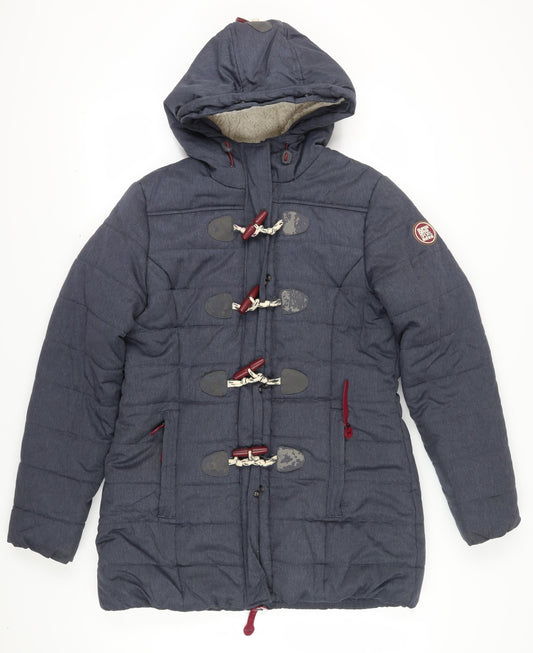 Superdry Women's Blue Duffle Coat Size L Winter Hooded