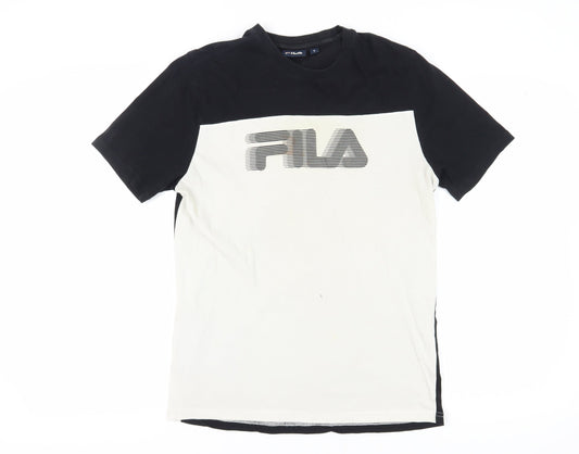 Fila Men's Black and White Colourblock T-Shirt - S