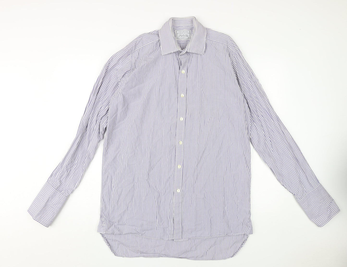 Charles Tyrwhitt Men's Blue Striped Dress Shirt 15.5,35