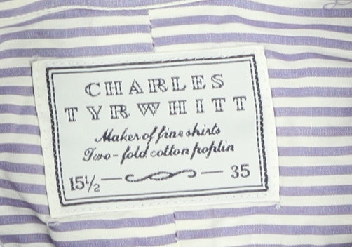 Charles Tyrwhitt Men's Blue Striped Dress Shirt 15.5,35