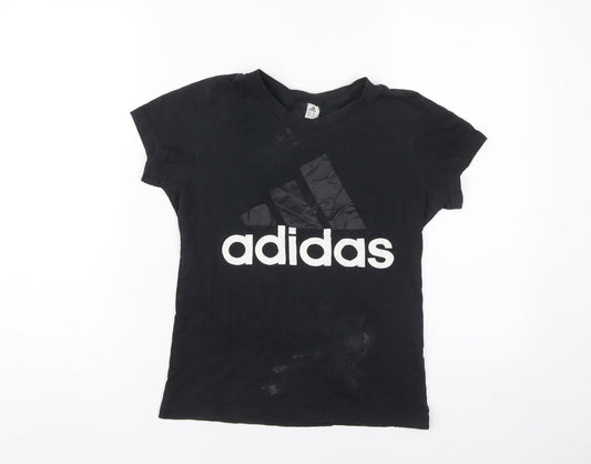 Womens UK Size XS adidas Black 100% Cotton T-Shirt