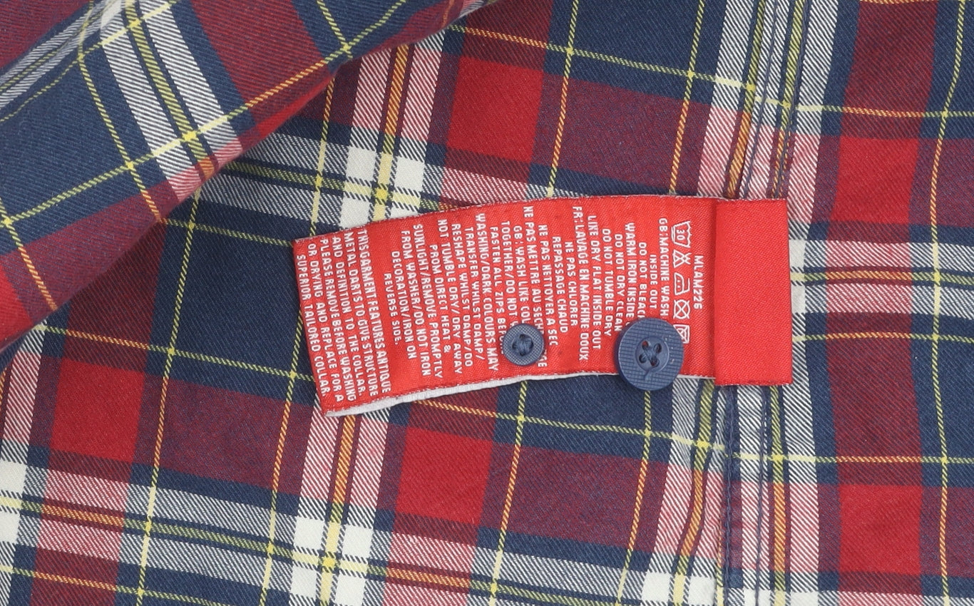 Superdry Men's Red Blue Plaid Button-Up Shirt M