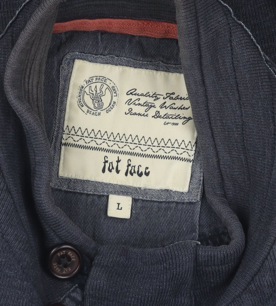 Fat Face Men's Blue Henley L Sweatshirt - Cotton